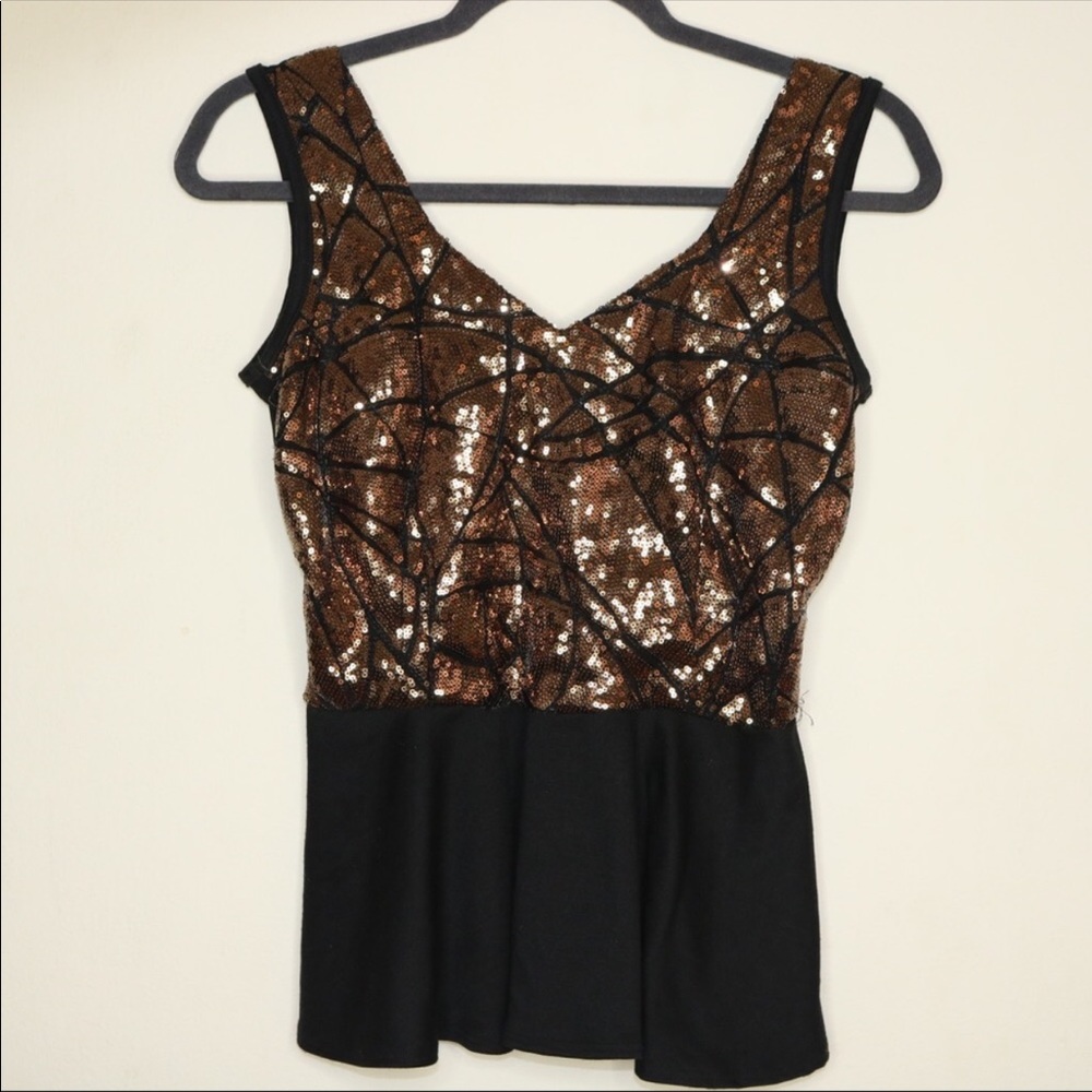 Gold sequin peplum top with Mesh back